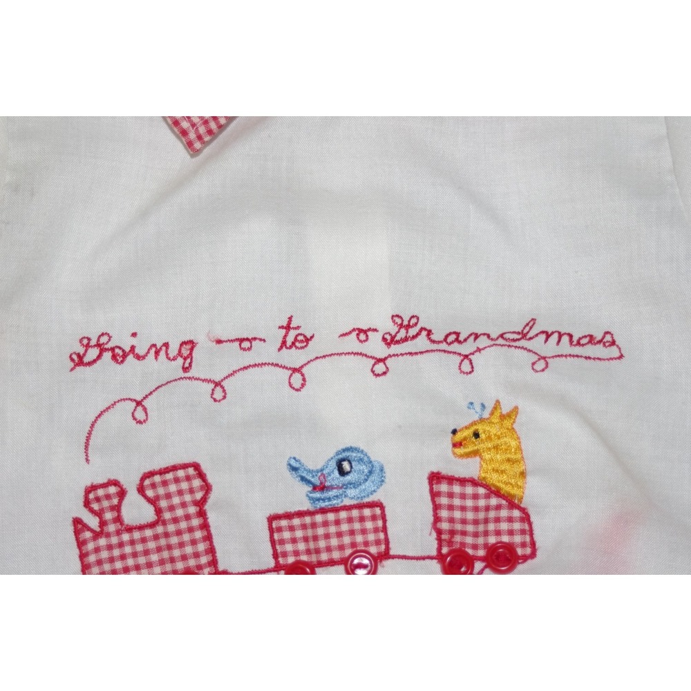 Embroidered‎ Vintage Baby Dress Going to Grandma's 0-3 mos Gingham Rickrack EUC - Picture 2 of 4